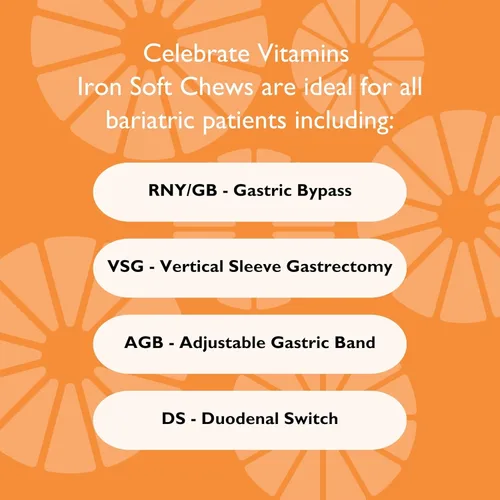 Miniatura 5 de Celebrate Vitamins Suplemento de Hierro con 60mg de Hierro y Vitamina C – Masticables de Cítricos para Pacientes Bariátricos, Soporte para Bypass