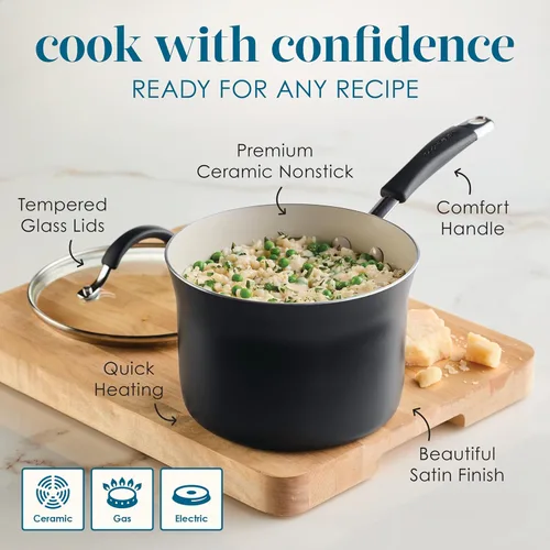Miniatura 7 de Rachael Ray Cucina - Juego de utensilios de cocina de cerámica, 13 piezas, ollas y sartenes de cerámica con sartenes antiadherentes, sartén