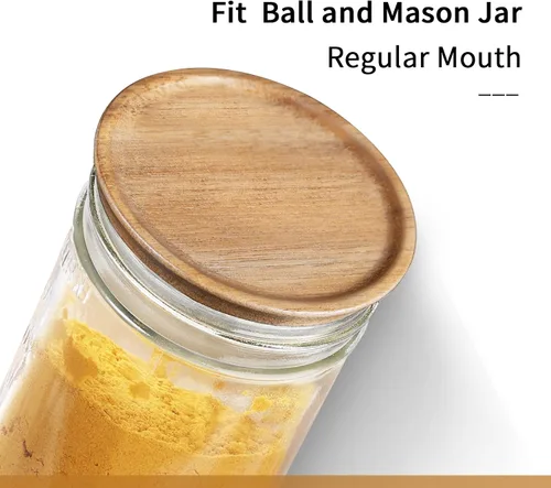 Miniatura 8 de 6 paquetes de tapas de tarros Mason de boca regular de madera para tarros Ball/Mason/Kerr, madera de acacia natural, material de grado alimenticio