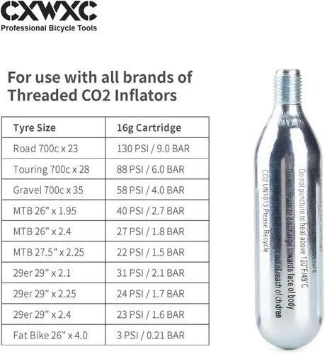 Miniatura 5 de CXWXC Cartuchos roscados de CO2 de 16g / 25g o inflador de CO2 para neumáticos de bicicleta - Cartucho para inflador de CO2 con conexión roscada