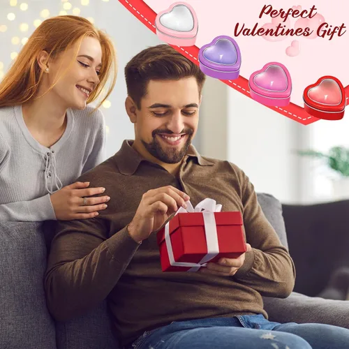Miniatura 3 de Nuanchu 24 moldes de velas vacías para el día de San Valentín, latas de metal en forma de corazón rojo de 2 onzas con tapas de ventana