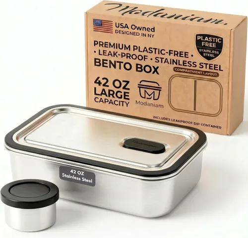 Miniatura 12 de Modaniam Caja Bento de acero inoxidable para adultos, 42 onzas, contenedores de almuerzo de acero inoxidable, lonchera de metal, contenedores