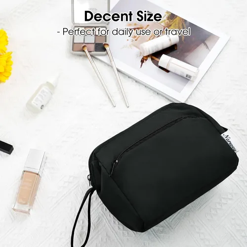 Miniatura 7 de Narwey Bolsa de maquillaje para mujer, bolsa de maquillaje de gran apertura, bolsa de cosméticos de viaje, bolsa organizadora de artículos de Negro