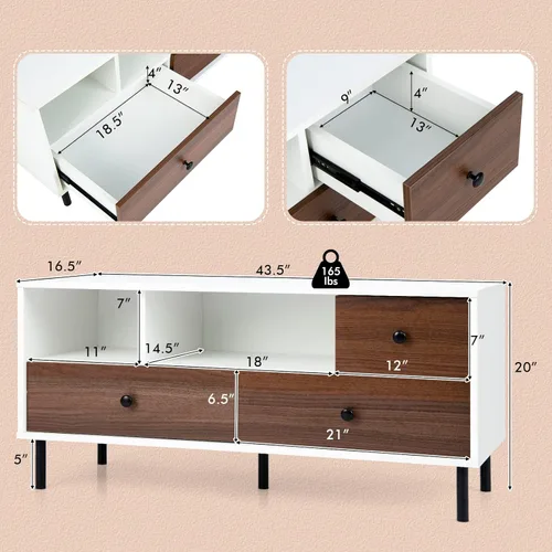 Miniatura 5 de Tangkula Soporte de TV de granja para televisores de 50 pulgadas, moderna mesa consola de pantalla plana con 2 cubos y 3 cajones grandes, armario