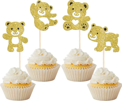 Miniatura 12 de Rsstarxi Paquete de 24 Adornos para Cupcakes We Can Bearly Wait con Purpurina de Oso para Baby Shower, Palillos Decorativos para Cupcakes