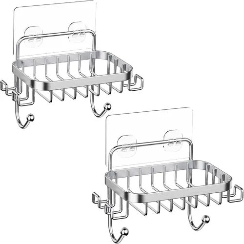 Miniatura 8 de ODesign Soporte para jabonera SUS304 de acero inoxidable con 6 ganchos, esponja de baño de lufa, soporte para maquinilla de afeitar para baño, Plata