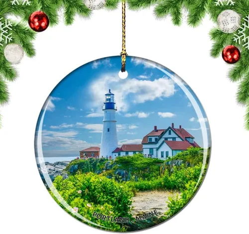 Miniatura 6 de Maine Portland Casco Bay Lighthouse USA Navidad árbol de Navidad adorno decoración colgante colgante decoración ciudad viaje recuerdo colección