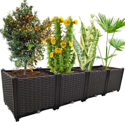 Miniatura 7 de Jardineras elevadas para plantas al aire libre con patas, jardineras rectangulares elevadas, jardín, patio, balcón, terraza para plantar flores