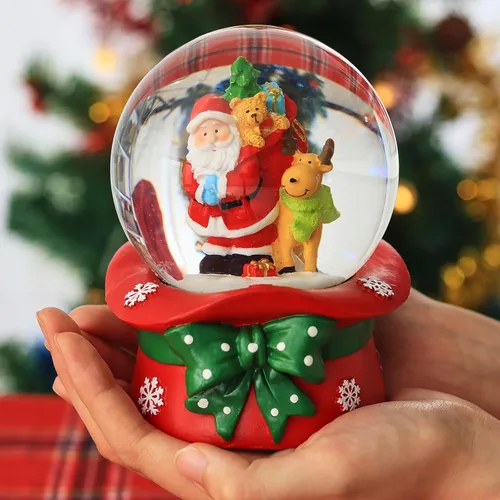 Miniatura 5 de Bola de Nieve Navideña de 100 mm con 8 Luces de Color, Bola de Nieve Musical, Papá Noel, Muñeco de Nieve, Reno, Caja de Música, Decoración Navideña