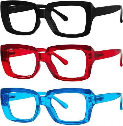 Miniatura 37 de Eyekepper Paquete de 4 lentes de lectura con bloqueo de luz azul, anteojos cuadrados de computadora de gran tamaño +0.00