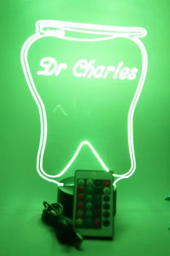 Miniatura 7 de MIRROR MANIA Lámpara de mesa LED personalizada con grabado de dientes y cepillo dental, viene con control remoto, 16 opciones de color, cable
