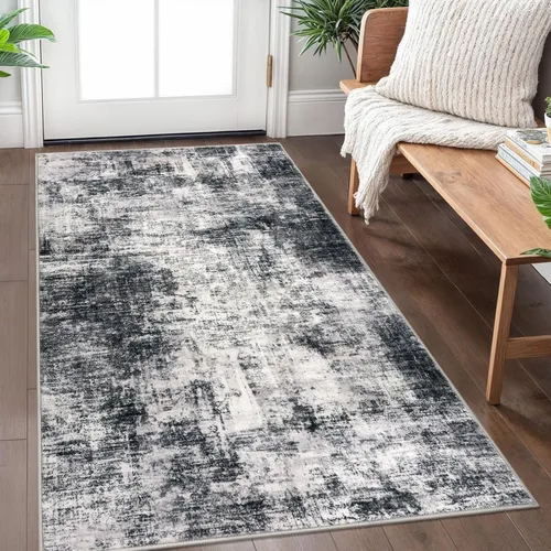 Miniatura 21 de IOHOUZE Alfombra pequeña abstracta de 2 x 3 pies, alfombra de entrada lavable para entrada interior, alfombras con respaldo de goma, alfombra gris