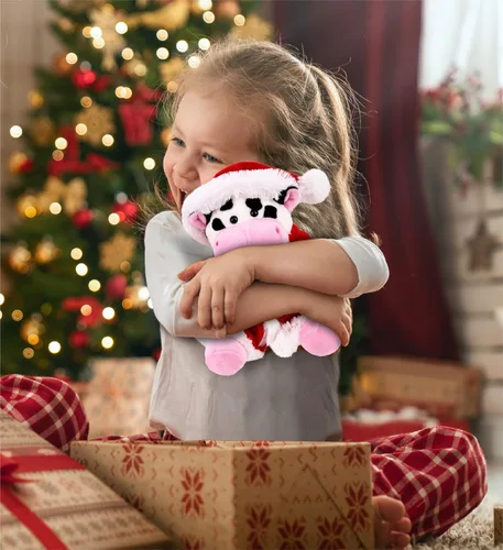 Miniatura 5 de DolliBu Juguete de peluche de vaca de Papá Noel, súper suave, disfraz de animal salvaje con traje de Papá Noel rojo, lindo regalo de vida silvestre