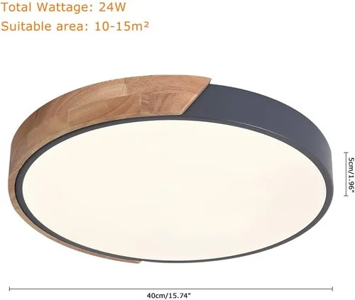 Miniatura 7 de EDISLIVE Lámpara de techo regulable de 15 pulgadas, moderna, minimalista, LED, de forma redonda, madera, metal y acrílico, lámpara de techo Gris