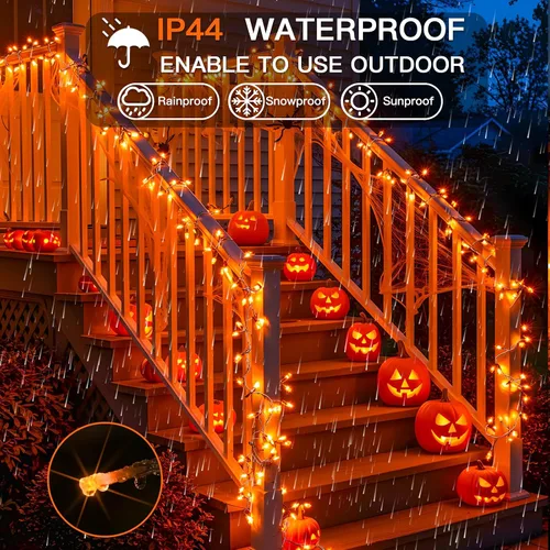 Miniatura 3 de suddus - Guirnalda 100 luces led conectable, control remoto, enchufe, impermeable, regulable, cable transparente, exterior, otoño, Halloween, Acción