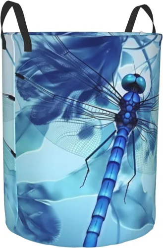 Miniatura 2 de Cesta circular con estampado de libélula azul artística impermeable, cesta organizadora de almacenamiento con asas para ropa, juguetes, pequeña