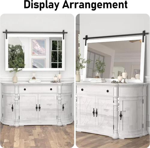 Miniatura 8 de PAIHOME Espejo de Baño Blanco Grande, Espejo Cuadrado Rústico Horizontal de Granja para Pared, Espejos de Tocador con Marco de Madera, Decoración