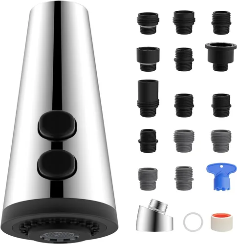 Miniatura 15 de Cabezal de Repuesto para Grifo de Cocina de 4 Funciones, Cabezal Rociador Universal Extraíble para Fregadero de Cocina con 15 Adaptadores Compatible