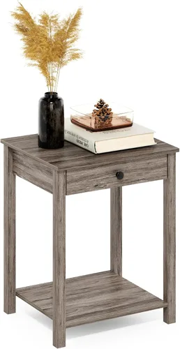 Miniatura 8 de Furinno Classic - Mesa auxiliar con cajón, paquete de 1 unidad, americano