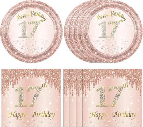 Miniatura 12 de Decoraciones de cumpleaños número 70 para mujer, decoraciones de cumpleaños número 70, platos y servilletas de oro rosa, decoraciones de cumpleaños
