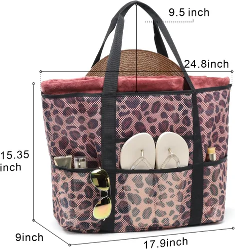 Miniatura 6 de F-color Bolsa de playa de malla familiar - Bolsa de playa con 9 bolsillos