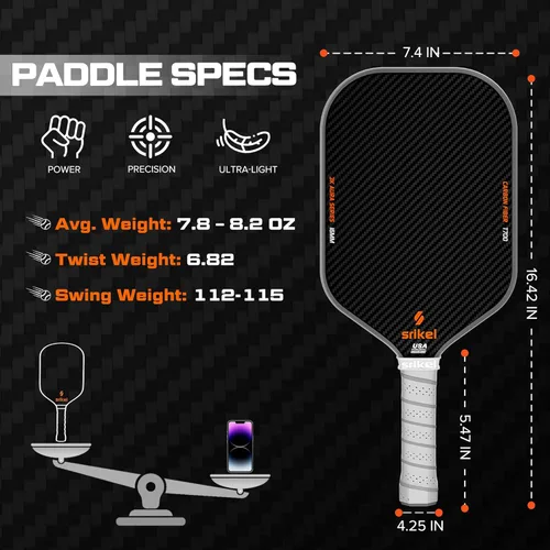 Miniatura 3 de Paletas de pickleball Srikel, pala de pickleball de fibra de carbono Raw T700, núcleo de polímero de poder de 16mm, raquetas profesionales para gran