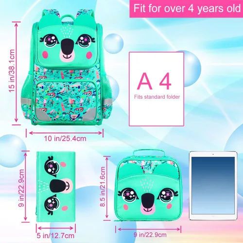 Miniatura 20 de KLFVB Mochila de 3 piezas para niñas y niños, bolsa de libros de dinosaurio de unicornio de 15 pulgadas con lonchera, bolsa escolar preescolar
