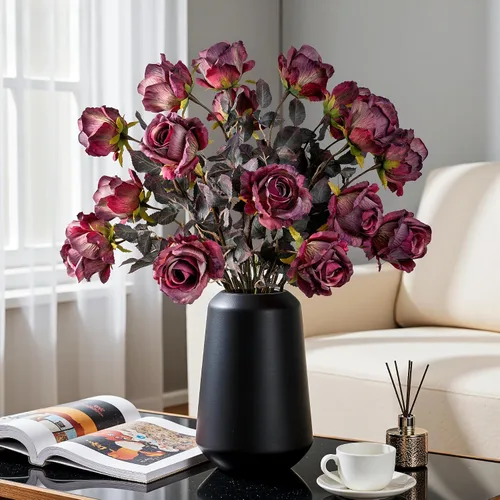 Miniatura 4 de Flores artificiales, 20 rosas artificiales de 23.2 pulgadas, rosas artificiales de tallo largo para jarrón alto, rosas de seda, otoño, adecuadas