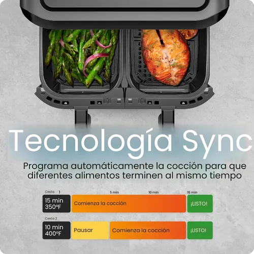Miniatura 4 de CHEFMAN Horno freidora de aire de doble cesta de 6 cuartos con ventanas de fácil visión, acabado de sincronización, Hi-Fry, apagado automático, 2