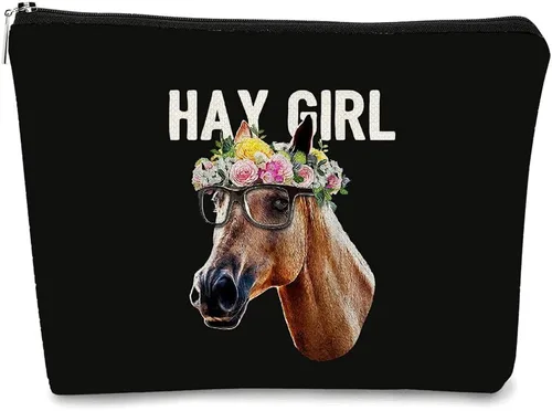 BARPER Bolsa de maquillaje Hey Girl Horse con gafas de sol Hey Farm Flowers bolsa cosmética bolsa de maquillaje mejor idea de regalo para amantes de
