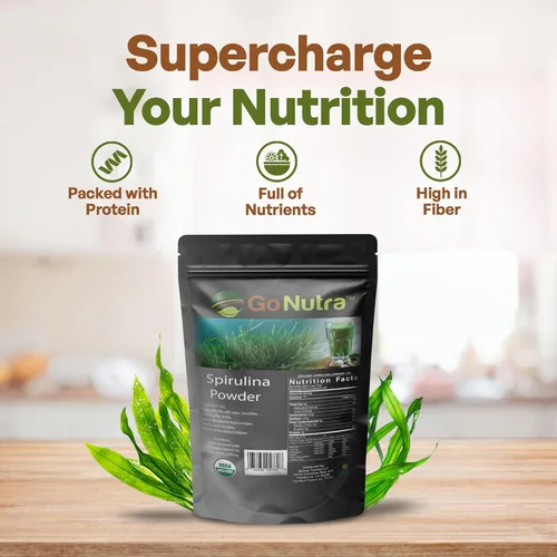 Miniatura 2 de Go Nutra Spirulina en polvo orgánico Superalimentos puros sin OMG para antioxidantes, minerales, ácidos grasos, fibra y proteínas, apto