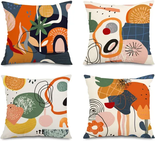 Miniatura 8 de Juego de 4 fundas de almohada abstractas de color naranja quemado de 20 x 20 pulgadas, fundas de almohada geométricas bohemias decorativas
