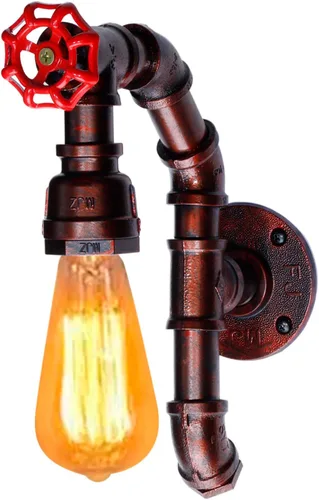 Miniatura 8 de XEYOU Lámpara de pared retro vintage industrial steampunk aplique de pared con interruptor, tubo de agua de metal, lámpara de pared E26 Edison Negro