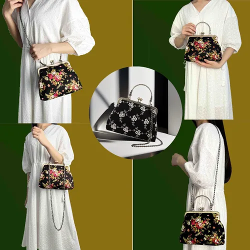 Miniatura 51 de Bolso floral con asa superior, bolso de noche Kiss Lock para mujer, bolso vintage