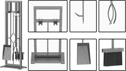 Miniatura 7 de Fire Beauty Juego de 5 herramientas para chimenea de hierro forjado, soporte para poker (bronce antiguo)