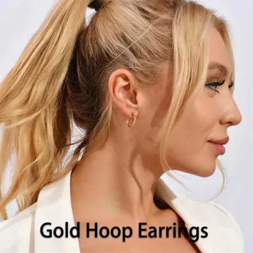 Miniatura 5 de Aretes de aro ligeros y pequeños de oro para mujer, aretes de aro abiertos de oro de 14 quilates, hipoalergénicos, pequeños aretes de aro en oro