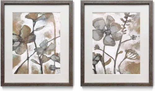 Miniatura 11 de Arte floral para pared, marco rústico de plata envejecida, juego de decoración de pared de 2 piezas: plumeria, caléndula, flores silvestres