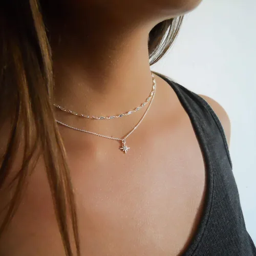 Miniatura 4 de Annika Bella Collar de plata de ley con estrella para mujer, longitud de 15 a 17 pulgadas, pequeño collar con dije de estrella del norte