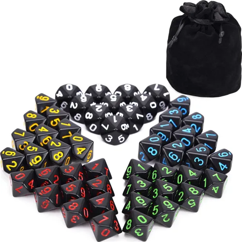 Miniatura 10 de Juego de dados para Dungeons & Dragons, DND, RPG, juego de dados poliédricos, juego de dados surtidos, 35 en total, 5 juegos con bolsa de dados