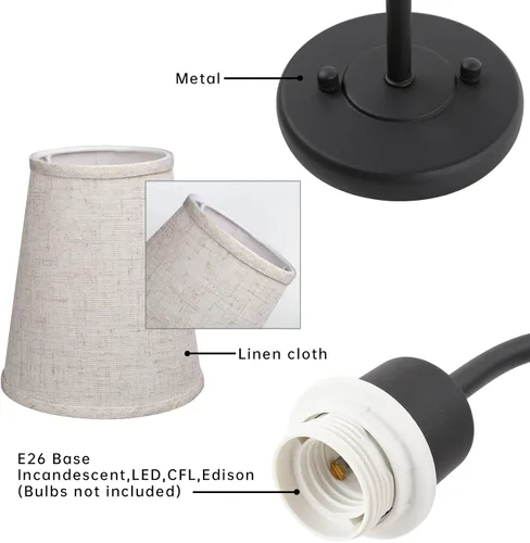 Miniatura 6 de Apliques de pared de 2 luces con embudo de tela de lino, lámparas de pared de doble luz para dormitorio, sala de estar, tocador, baño, pasillo, Negro