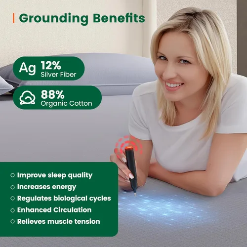 Miniatura 3 de LARMACE Grounding Sheets - Sábanas tamaño King, 12% fibra de plata pura y 88% algodón orgánico, sábanas de tierra – Sábanas con infusión de plata