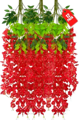 Miniatura 65 de Paquete de 12 flores colgantes de glicina rosa, flores colgantes falsas de 3.44 pies, guirnalda de glicina artificial para decoración de boda, telón