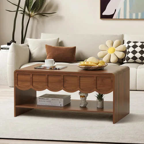 Miniatura 3 de Mesa de centro elevable con compartimento oculto, mesa central de madera de 2 niveles con panel ondulado, moderna mesa elevadora para el hogar, sala