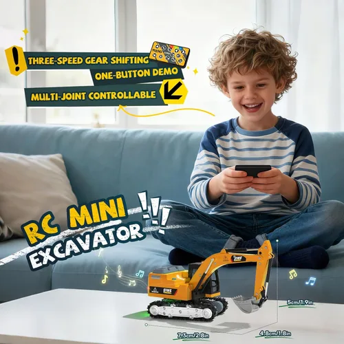 Miniatura 5 de YESHIN Excavadora de control remoto 1/64, mini vehículo de construcción RC de aleación de metal con pala, excavadora RC de carga directa tipo C