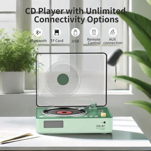 Miniatura 3 de Reproductor de CD portátil Boombox con Bluetooth, altavoces de 40mm, pantalla LCD, puerto USB, ranura para tarjeta SD Verde
