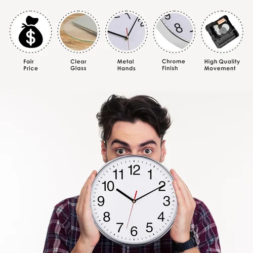 Miniatura 4 de Plumeet Reloj de pared extra grande – Reloj de pared negro silencioso de cuarzo de 16 pulgadas sin tictac – Reloj de pared de diseño simple
