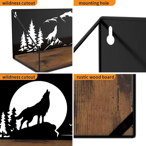 Miniatura 4 de Giftgarden - Estantes flotantes para pared con diseño único de lobos aulladores recortados, estante de madera de hierro rústico con decoración