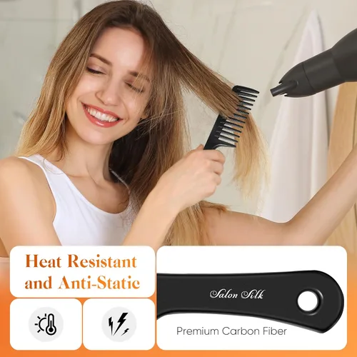 Miniatura 3 de SALONSILK - Juego de 15 peines profesionales de dientes anchos, cola de rata, peine de pelo de dientes finos, estilo peluquero, juego de peines