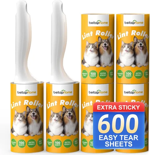 Rodillo de pelusa extra adhesivo para pelo de mascotas, 600 hojas con 2 asas reforzadas, rodillo resistente para pelusa para ropa, sofá, muebles y