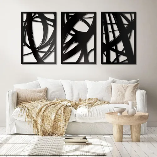 Arte abstracto de pared de metal negro, esculturas de pared de metal texturizado en 3D, decoración de arte de línea minimalista, arte de pared